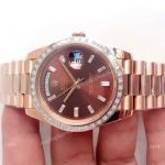 New Upgraded Swiss 2836 Rolex Day-Date II Watch Rose Gold Brown Dial